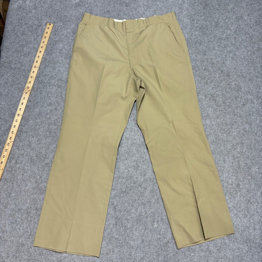 Corbin Ltd Natural Shoulder Trousers Mens 37x28.5 Tan Khaki Flat Front Chinos